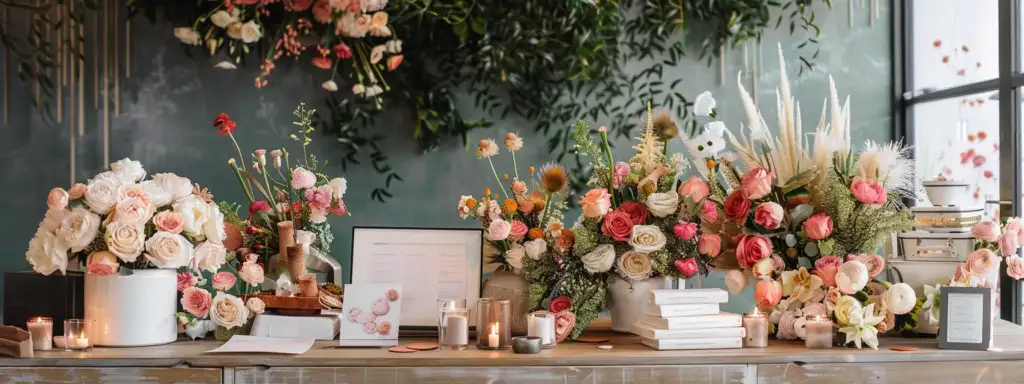 a beautifully arranged wedding planner's desk, adorned with elegant floral accents, wedding budgets laid out meticulously, and inspiring destination imagery on display, capturing the essence of thoughtful wedding cost analysis.